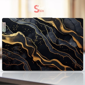 Lenovo Skin, Customizable Gift, Personalised Vinyl Decal, Individualized Black Marble For Legion Yoga Thinkpad Thinkbook Ideapad Series