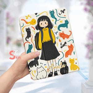 Ipad 9 Rubber Case Ipad Accessories Personalized Gift Cat-Surrounded Girl Design for Ipad Air 3/Pro-10.5&quot; Ipad 2/3/4-9.7&quot; Ipad 10 2022-10.9&quot;