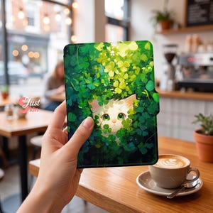 Kobo Clara Skyddsfodral Grönt Praktiskt Magiskt Kattmönster med Halkfri Design Lämplig för Kobo Clara, Kindle Paperwhite, Kindle 8Th