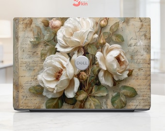 Vintage weiße Rose Zierfolie, Laptop Aufkleber, Laptop Aufkleber, Lenovo Yoga Aufkleber, Geschenk für Sie