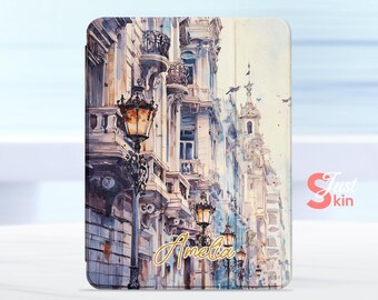 IPad 9th Generation Case Watercolor City Charm Design for iPad Pro 2023 Pro 12.9 iPad Air 4 iPad 10.2 iPad mini 6 11 inch iPad case 10th gen