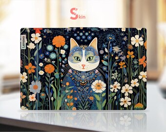 Calcomanía personalizada para portátil Lenovo, diseño floral de gato, calcomanía de vinilo para Legion Yoga Thinkpad Thinkbook Ideapad Series