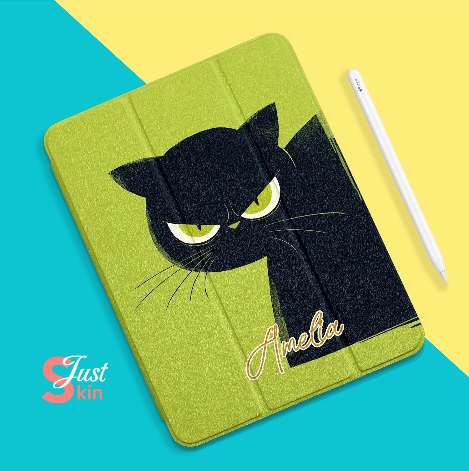 かわいいiPad Pro 13インチケース ミステリアスな黒猫ケース ゴム
