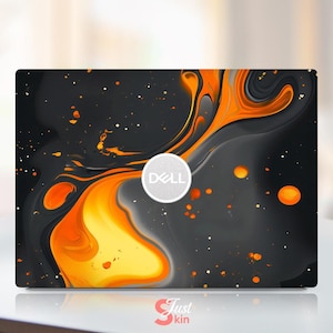 Dell Laptop Skin Schutz Aufkleber Einzigartiges Geschenk für Ihn Abstraktes Schwarz Peking Orange Punktmuster für Dell Latitude Inspiron Vostro Präzision