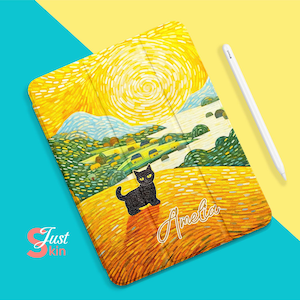 Custom Field Cat Ipad Case Cartoon Ipad Cover Folding Case Gift for Her for Ipad 2/3/4-9.7" Ipad Pro 2024-13" Ipad Air 6-13" Pro 2022-12.9"