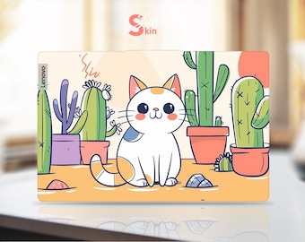 Calcomanía de vinilo personalizada con diseño de gato y cactus para portátil Lenovo Thinkpad Legion Yoga Thinkbook Ideapad Series