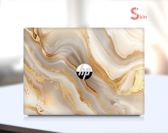 HP Laptop Sticker, Yellow Marble Textured Personalized Couple Gift Vinyl Decal for Specter Envy Pavilion Victus Omen Zbook Elite Probook