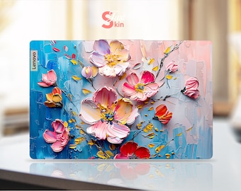 Adesivo de vinil personalizado com pintura a óleo de flores para computador Lenovo, compatível com as séries Legion Yoga Thinkpad Thinkbook Ideapad. Ideal para presentear com este adesivo.
