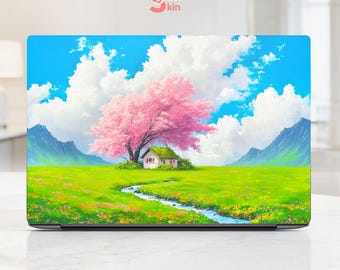 Thinkpad Laptop Skin Hp Omnibook 14 Flip Sticker Floral Oil Painting Cherry Blossom Cottagecore Spring Landscape Macbook Decal for Lenovo