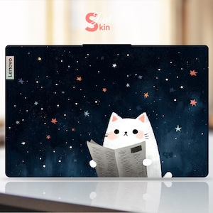 Yoga Slim 7 14Imh9 Laptop Protective Film, Cat Reading Under the Starry Sky Pattern Sticker Vinyl Decal Suitable for Yoga Thinkpad Thinkbook