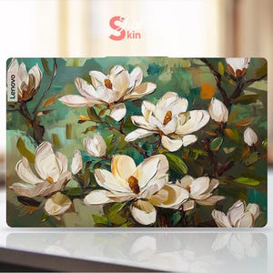 Lenovo Laptop Skin Decals Special Beautiful Gift For Friend White Flower Oil Painting Style Design For Legion Yoga Thinkpad Thinkbook Series