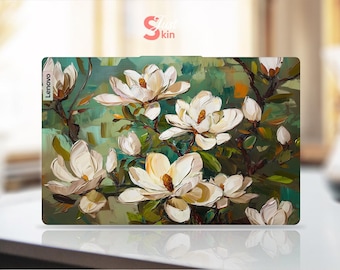 Lenovo Laptop Skin Decals Special Beautiful Gift For Friend White Flower Oil Painting Style Design For Legion Yoga Thinkpad Thinkbook Series