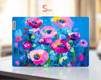 Adhesivo de vinilo con diseño floral de pintura al óleo morada para portátil Lenovo Legion Yoga Thinkpad Thinkbook Ideapad Series