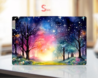 Pele de laptop Lenovo, presente personalizado luz brilhante colorido padrão de floresta decalque de vinil para Legion Yoga Thinkpad Thinkbook Ideapad Series