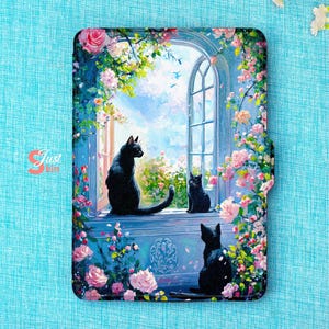 Pretty Kindle Skin with Cover Cat on Windowsill Design for Paperwhite 1/2/3Th Case, Kindle Basic 2024, Kindle with Hand Strap Cover