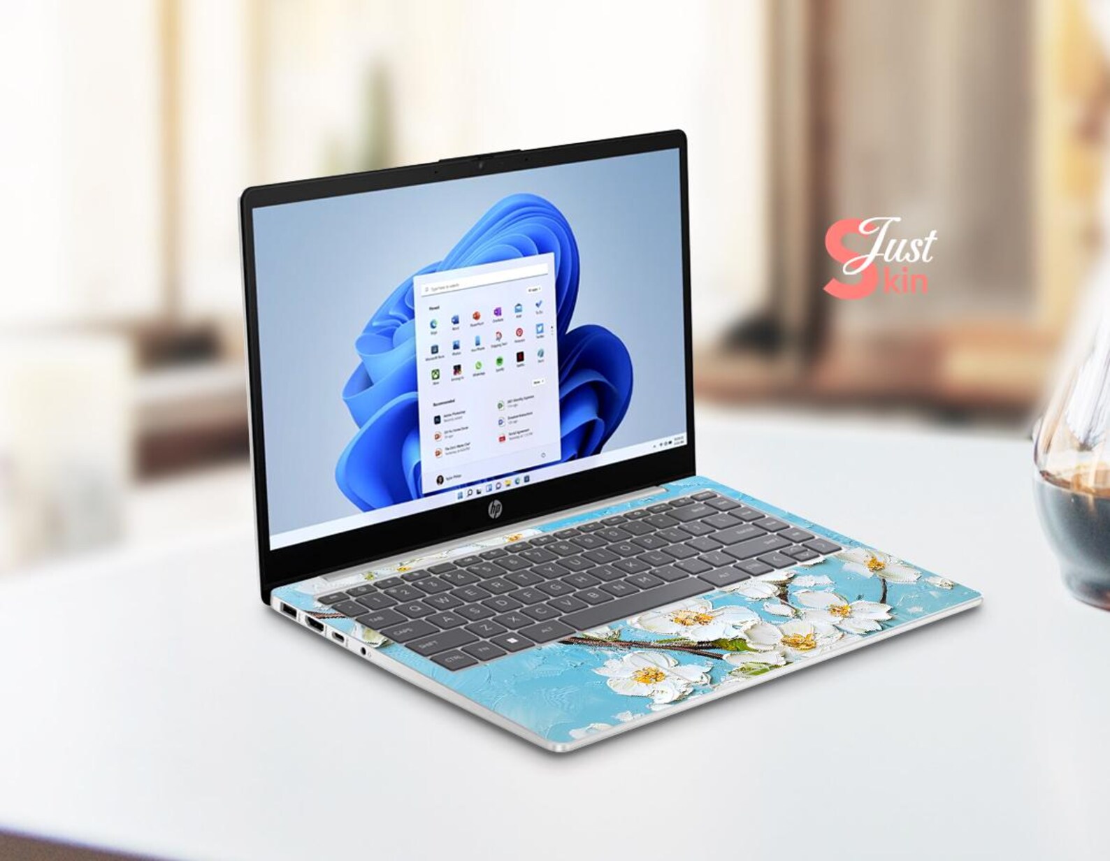 Victus Sticker HP 16-ac Laptop Sticker Custom White Oil Painting Flower Design Vinyl ...