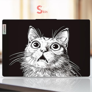 Lenovo Yoga Laptop Decal Frightened White Cat Design Personalized Gift Vinyl Decal for Legion Thinkpad Thinkbook Ideapad Series