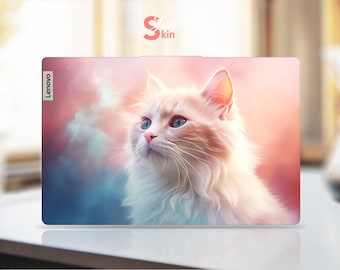 Lenovo Thinkpad Laptop fondo rosa patrón de gato blanco regalo personalizado vinilo calcomanía para Legion Yoga Thinkbook Ideapad Series