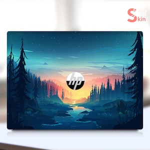 Pelle per laptop Hp Forest, vinile adesivo personalizzato con sfondo blu e albero di pino per Spectre Envy Pavilion Victus Omen Zbook Elite Probook