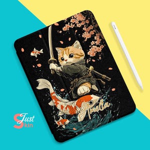 iPad-fodral Söt kattunge Samurai för iPad 102022-10.9" iPad Air 4/5-10.9" iPad Air-11" iPad Pro 2024-11" iPad Air 6-11" iPad Air 6-13" iPad-fodral