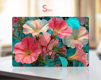 Lenovo Yoga 7 14Ial7 Laptop Protective Pink Flower Green Shadow Vinyl Decal for Legion Yoga Thinkpad Series