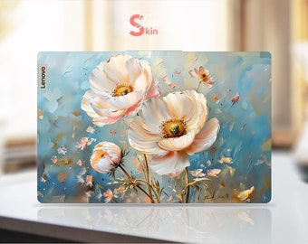 Lenovo Laptop Skin Customized Decal White Flowers Design Gift for Friends Vinyl Decal for Legion Yoga Thinkpad Thinkbook Ideapad Series