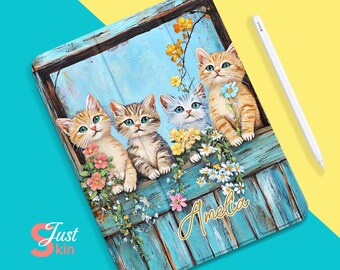 Ipad Case Pen Slot Kittens and Blossoms by the Window , Slim Trifold Stand Ipad Flip Case for Ipad Pro 13 12.9 11, Ipad Air 13"Ipad Cover