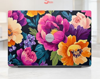 Floral Laptop Skin, Bright Colorful Flower Macbook Decal, Custom Vinyl Stickers for Dell Xps, Hp, Lenovo, Asus, Aesthetic Tech Accessory