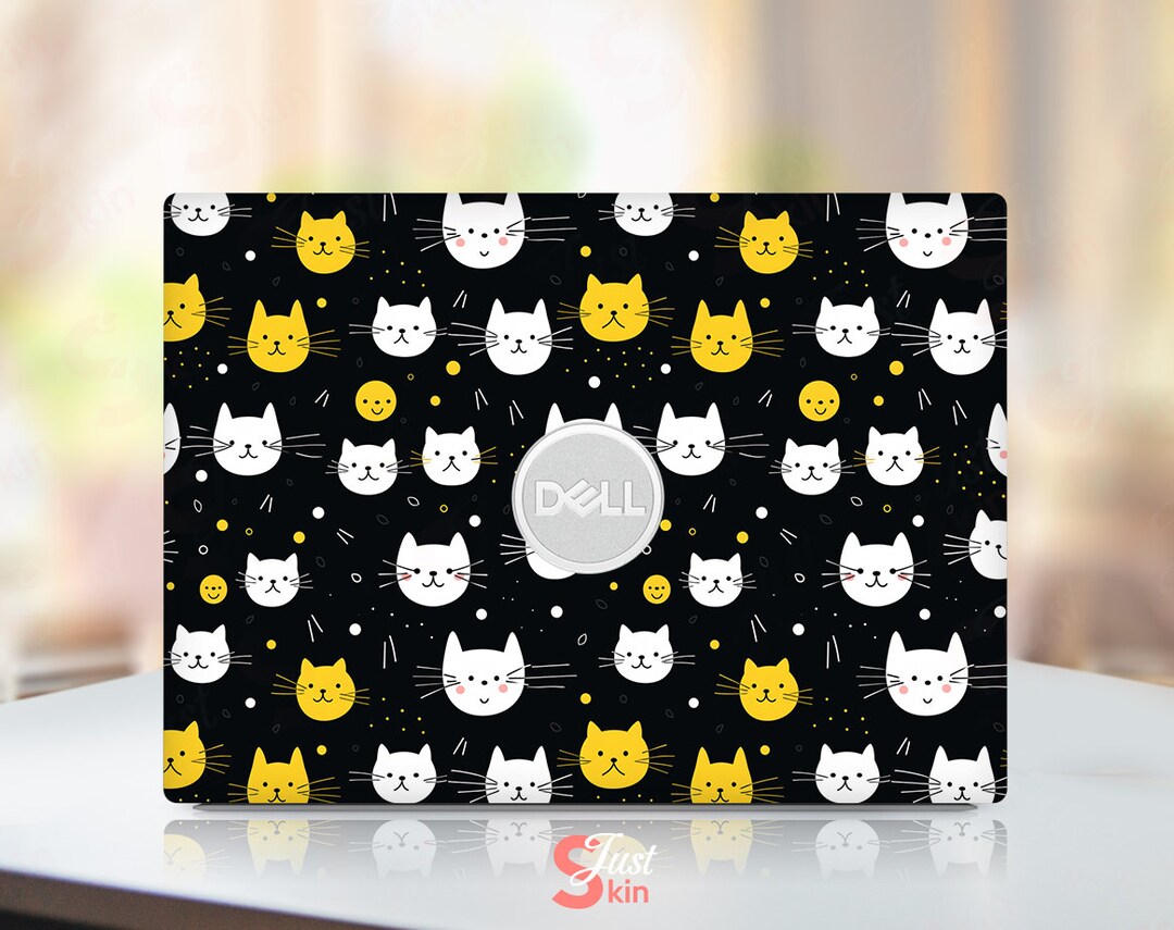 Dell Laptop Decals Anime, Unique Black Cat Design Customizable Full