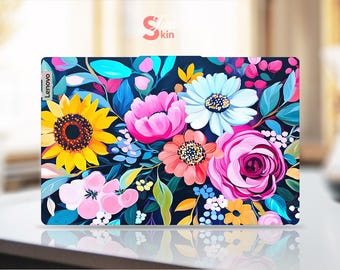 Pegatina de vinilo con diseño de flores de colores para portátil Lenovo, regalo personalizado, para la serie Legion Yoga Thinkpad Thinkbook Ideapad