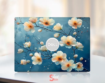 Dell Computer Stickers, Custom White Flower Sticker Gift for Mom, Full Coverage Vinyl Decal Fits XPs Latitude Inspiron Vostro Precisio