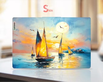 Lenovo Laptop Skin Unique Gift For Him Oil Painting Dusk Ocean Sail Design Customizable Vinyl Decal For Legion Yoga Thinkbook Ideapad Series