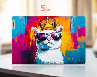 Accesorios para portátiles Lenovo, regalo personalizado, calcomanía de vinilo con diseño de gato colorido y genial para la serie Legion Yoga Thinkpad Thinkbook Ideapad
