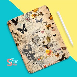 May include: A beige iPad case with a vintage design featuring butterflies, flowers, and handwritten text. The case has the name "Amelia" written in gold script.