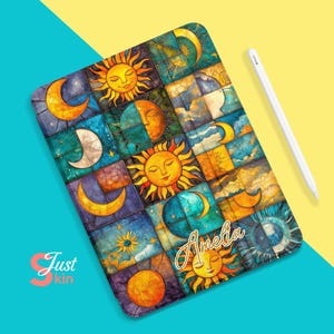 Funda para iPad de 7.ª generación con diseño de mosaico celestial pintado y portalápices. Funda para iPad de 10.ª generación, carcasa trasera transparente de 10.2 pulgadas para iPad Air 4.