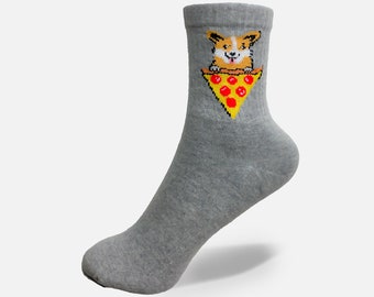 Bunte hohe Socken mit Fuchs & Pizza Motiv aus Baumwolle