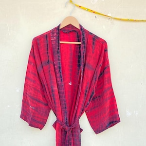 Szlafrok kimono z indyjskiego jedwabiu krepowego, szlafrok dla druhen z nadrukiem tie-dye, kimono do noszenia w domu, szlafrok z nadrukiem tie-dye