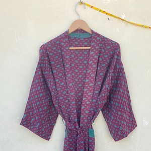 Handmade Boho Robe Silk Lounge Wear Colorful Bohemian Beach Cover Up Crepe Silk Long Kimono Comfortable Summer Kimono