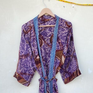 Lounge Wear Crape Silk Kimono,  Indian Handmade Robe,  Bohemian Silk Sari Dress,  Unisex Silk Kimono, Luxury Kimono Robes, Gift For Her
