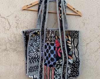 Handmade Quilted Patchwork Tote Bag: Large Cotton Boho Travel Bag