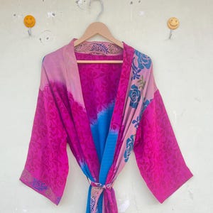 Women&#39;s Wear Silk Kimono Robe, Bohemian Silk Saree Dress, Lounge Wear, Resort Wear, Party Wear, Beautiful Silk Kimono For Women&#39;s