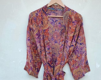 Crepe Silk Kimono, Boho Dressing Gown, Lightweight Robes For Women, Beach Cover Up, Gift For Her