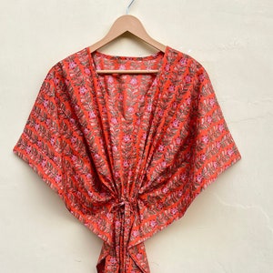 Handmade cotton kaftan summer cotton kaftan Beach cover up Indian print kaftan Loose kimono Cotton lounge wear sleepwear Fit up