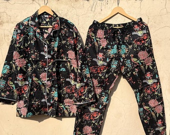 Bird Print Cotton Pajama Set, Pure Cotton Pj's, Pj Set For Women, Bridesmaid Gift