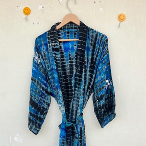 Silk Tie Dye Kimono Robe, Tie Dye Kimono Robe, Beach Wear Vacation Robe, Tie Dye Kimono, Tie Dye Loungewear Kimono, Gift For Her