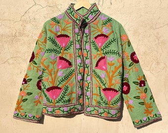Handmade Suzani Embroidery Cotton Jacket, Women's Boho Coat, TNT Fabric Jacket, Gift For Her