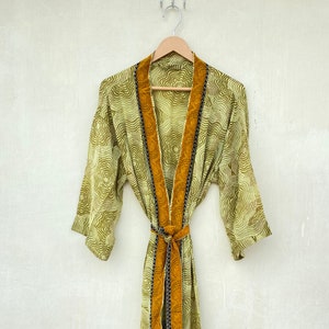 Women&#39;s Kimono, Hippie Kimono Jacket, Summer silk Kimono, Silk Beach cover Up, Loose Fit  Adjustable Kimono, Boho Robe  Gift For Her