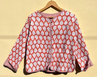 Cotton Handmade Indian Vintage Quilted Jacket, New Style Cotton Jacket, Jacket Short pink Stripe Piping, Boho Style,  Coats Jacket, stylish