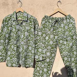 Indian PJ Set, 100% Cotton Block Print Pajama Set, Night Wear, Bridesmaid Pajama Set, Women Pajama Set, Cotton Pants Shirt Set, Summer Dress
