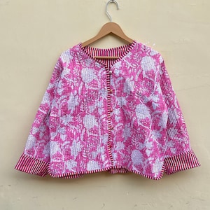 Block Print Quilted Jackets Cotton Floral Bohemian Style Fall Winter Jacket Coat Streetwear Boho Quilted  Reversible Jacket For Women